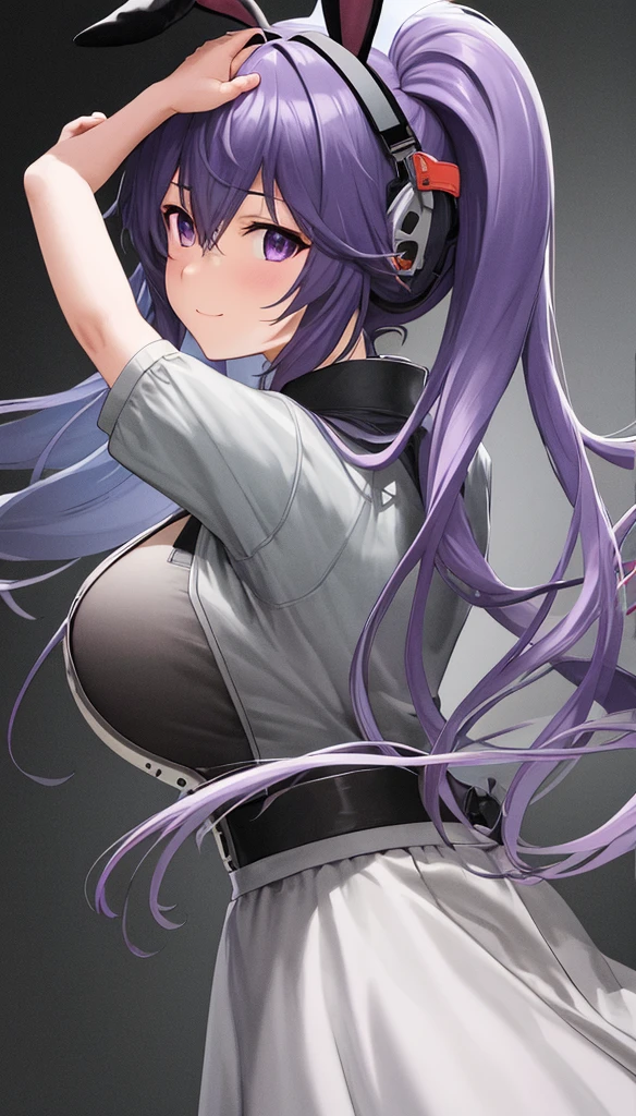 Cheongsam Girl，Purple Hair,Purple eyes,Long Hair，cowboy shot,Pure white background，Big Breasts,Depth of written boundary，Low angle view，Calf Level View，Overclocked Renderer，Cinema Lighting，Ultra-fine，Very detailed，complicated，Cinematic Perspective，CG Art，Looking at me,