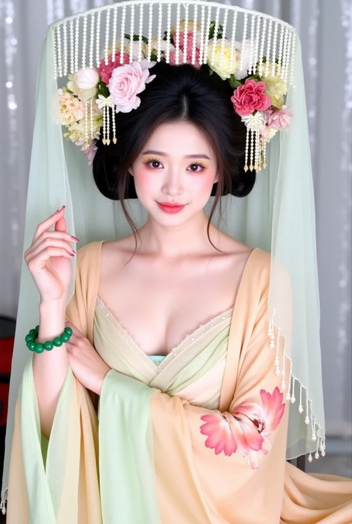Chinese actress Xu Xun in The Legend of Ruyi (Zhou Xun) The Qing Dynasty Empress, standing in front of the crowd, had a large chest, thick hair, and hair on her lower abdomen. Her hair was tied up and pulled up, with a gorgeous flower ornament on both sides.、A perverted erotic woman wearing the crown of a Qing Dynasty empress. The background is the stone paving of a Chinese palace during the Qing Dynasty. She is naked without underwear on the stone paving outside a Chinese palace during the Qing Dynasty.、