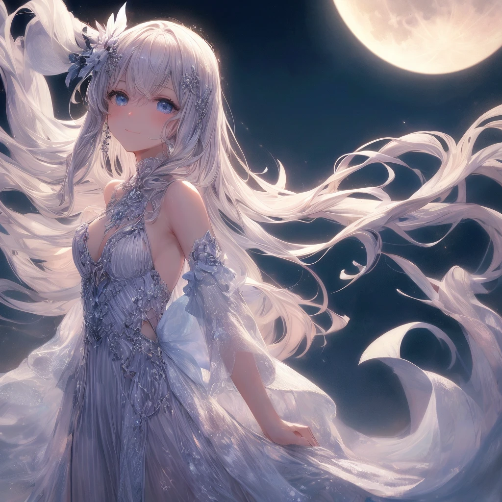 (landscape photo, with a woman in the bottom right of photo:1.5, in white garden:1.5), Masterpiece, best quality, (very detailed CG unity 8k wallpaper), (best quality), High definition RAW color art, Animation,sculptures, (black Marble Skin), (((Ultra detailed elegant))), Magical atmosphere, Detailed skin, Texture,(Intricately detailed, Fine detail, ultra-detail art), depth of fields, bokeh, Silky Touch, Hyper Detail, beautiful eyes, Elegant Face, (profile posing), sparkle background, enormous breast:1.4, (silver hair), pastel purple, witchcraft dress, ponytail:1.1, embarrassing face, ivy, Dramatic Light, smiley, Frills, sunset, cross:1.3