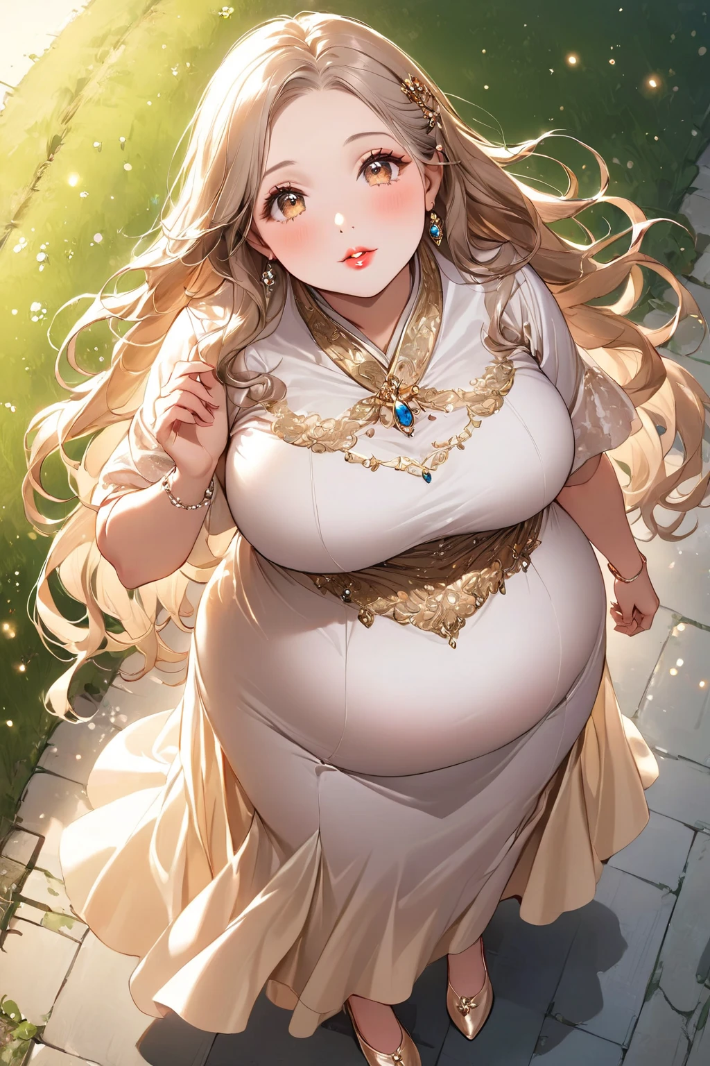 ultra-detailed, extremely detailed,((anime artstyle)),Masterpiece,(Best Quality),(Super Detail),(Very Delicate and Beautiful),((Solo)),(((full body))),full body,((detailed face and eyes)),perfect eyes, rendered eyes,jewel-like beautiful eyes,((embarrassed,blush)),((1 pregnant queen in beautiful embroidery and jeweled gorgeous rococo ballgown with voluminous full length hoop skirt)),(((heavily pregnant))),((Crinoline,luxurious ruffles)),beautiful embroidery and jeweled gorgeous rococo ballgown with voluminous full length hoop skirt,(large amount of straight hair,extremely voluminous Very Long straight Hair,Absolutely Long Straight Hair),(((very gigantic boobs))),skindentation,Bursting breasts,cleavage,((fantasy castle,luxury palace)),long_gloves,extremely gorgeousfull jeweled hair ornament,(bling-bling extremely gorgeousfull jeweled tiara),(luxurious jewelry),full body,beautiful embroidery and jeweled gorgeous rococo princess ballgown with voluminous full length hoop skirt
