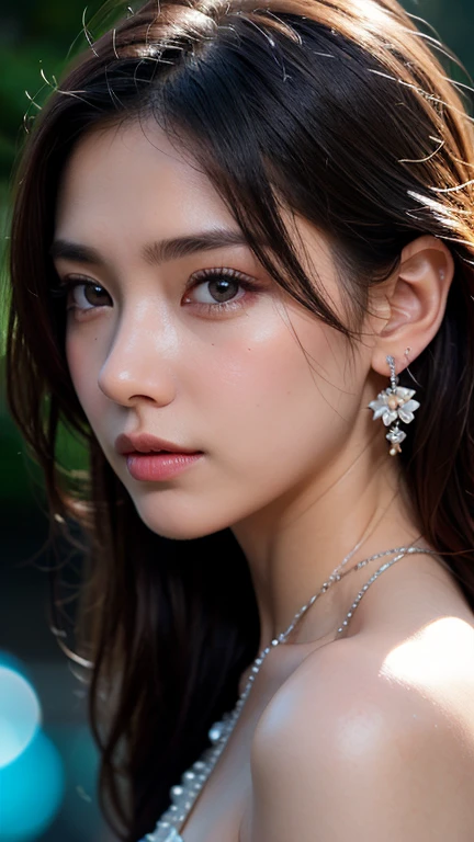 Pale face:1.3、Super thin face:1.3, (Big round eyes:1.5)、 (blown eyes:1.5), master piece、8K, {highest quality}, {{masterpiece}}, {very delicate and beautiful}, outstanding light and shadow, highly detailed wallpaper, clear and bright sunlight, Full body: 1 girl, , blush、茶Farbeのショートボブヘア, strong sunlight,  (Girly Style Fashion:1.5),  delicate hair, B cup breasts, shiny skin, Realistic human skin texture, visible wrinkles on the skin., broad shoulders,window, ((a strong light shines on your face)), Farbe々take a pose:1.5, necklace、ring、earrings、Toothless smile:1,5, A park with cherry blossoms in full bloom