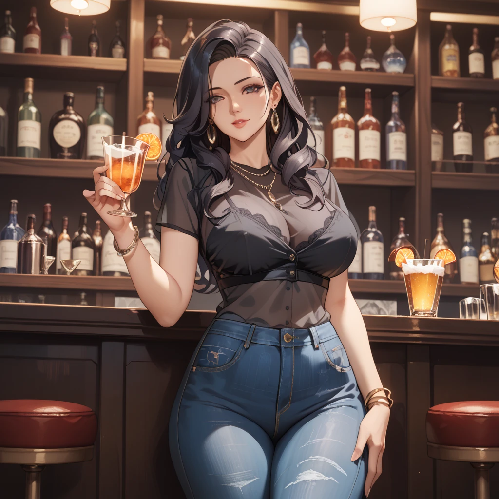 An Idol k-pop girl, cute face, braid hair, intricate face details, detailed face, golden ratio face, ((big breasts:1, slim waist, big butt, big hip, big thighs)), ((intricate hands, intricate feets)), full body, 64K, UHD, HDR, global illumination, (high quality, high detailed, hyper detailed, extremely detailed), photo realistic, ultra realistic, art photo, (clarify the details, detailed parts body), intricate artwork masterpiece, trending on artstation, (lewd face), tight clothes, bar background, shoft smile, left hand holding 🍺