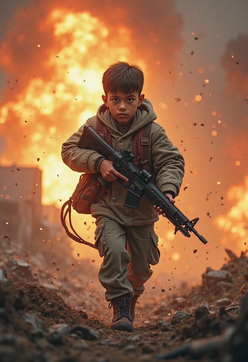 A young soldier who runs, away from war fearful and confusion sadly gloomy.