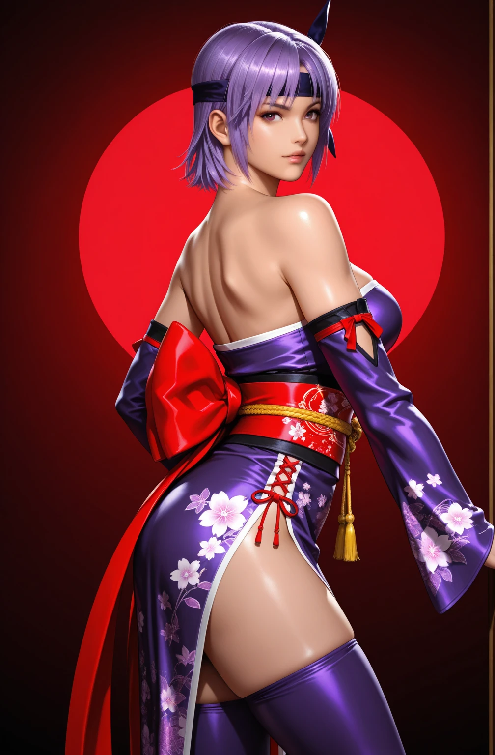 Mujer japonesa con katana, Samurai, tatuaje en el cuerpo, hermosa, rostro detallado, cuerpo completo, kimono sexy corto, ojos lindos