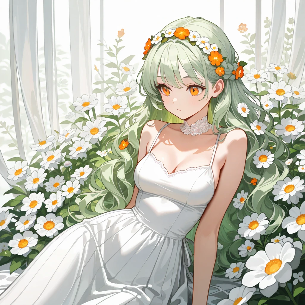 (masterpiece、Highest quality、Highest quality、Official Art、beautifully美しい:1.2)、(One person:1.3)Hatsune Miku、Twin tails,Beautiful breasts, Katsushika Hokusai,1 girl, (masterpiece, Highest quality, Highest quality, beautifully、aesthetic: 1.2), (1 girl: 1.3), flower, Delicate clothing, square picture flame, ((face)), cool face, beautiful white flower flowing background,(Alphonse Mucha's),Gradient color hairstyle, Very detailed, Soft Light, Gentle colors, alone, Long white hair, Dutch Angle, flame, profile, Short neck,Crown, Church clothing, Dutch Angle,