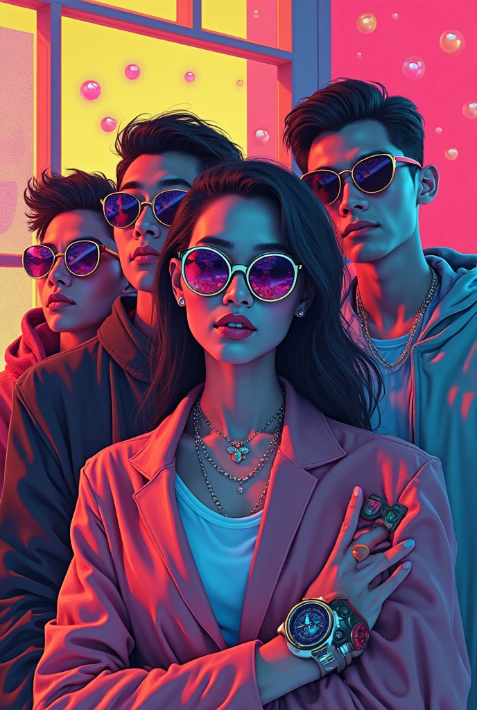 There are a lot of people in this picture, which are all together, Digital Art!!, in style of digital illustration, Digital Art'', by Hristofor Zhefarovich, made with photoshop, by Silvia Dimitrova, by Elena Guro, digital art image, Olga Rozanova, digital illustration art, color portrait