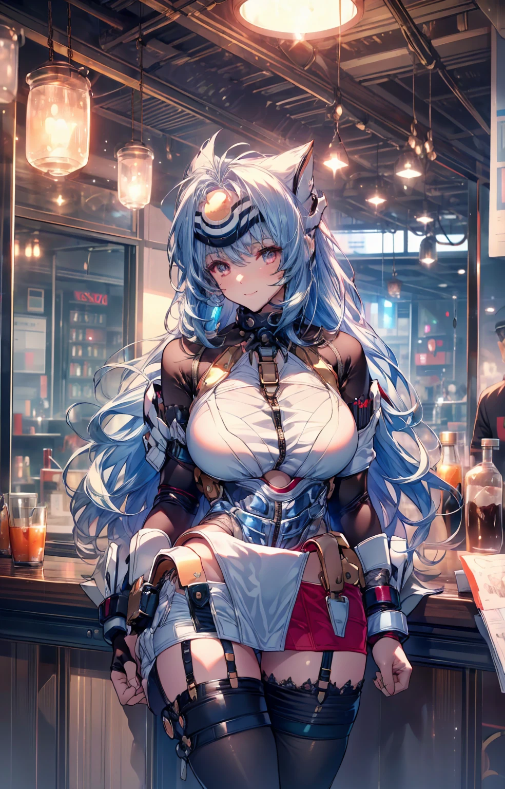 pettiskirt,{best quality}, {{masterpiece}}, {highres}, original, extremely detailed wallpaper, 1girl, {an extremely delicate and beautiful} artbook original incredibly_absurdres female slit_pupils aqua_eyes ponytail silver_hair yellow_eyes long_hair cat_ears curvy cleavage collar side-tie_bikini flat_chest tail white_thighhighssmile,,