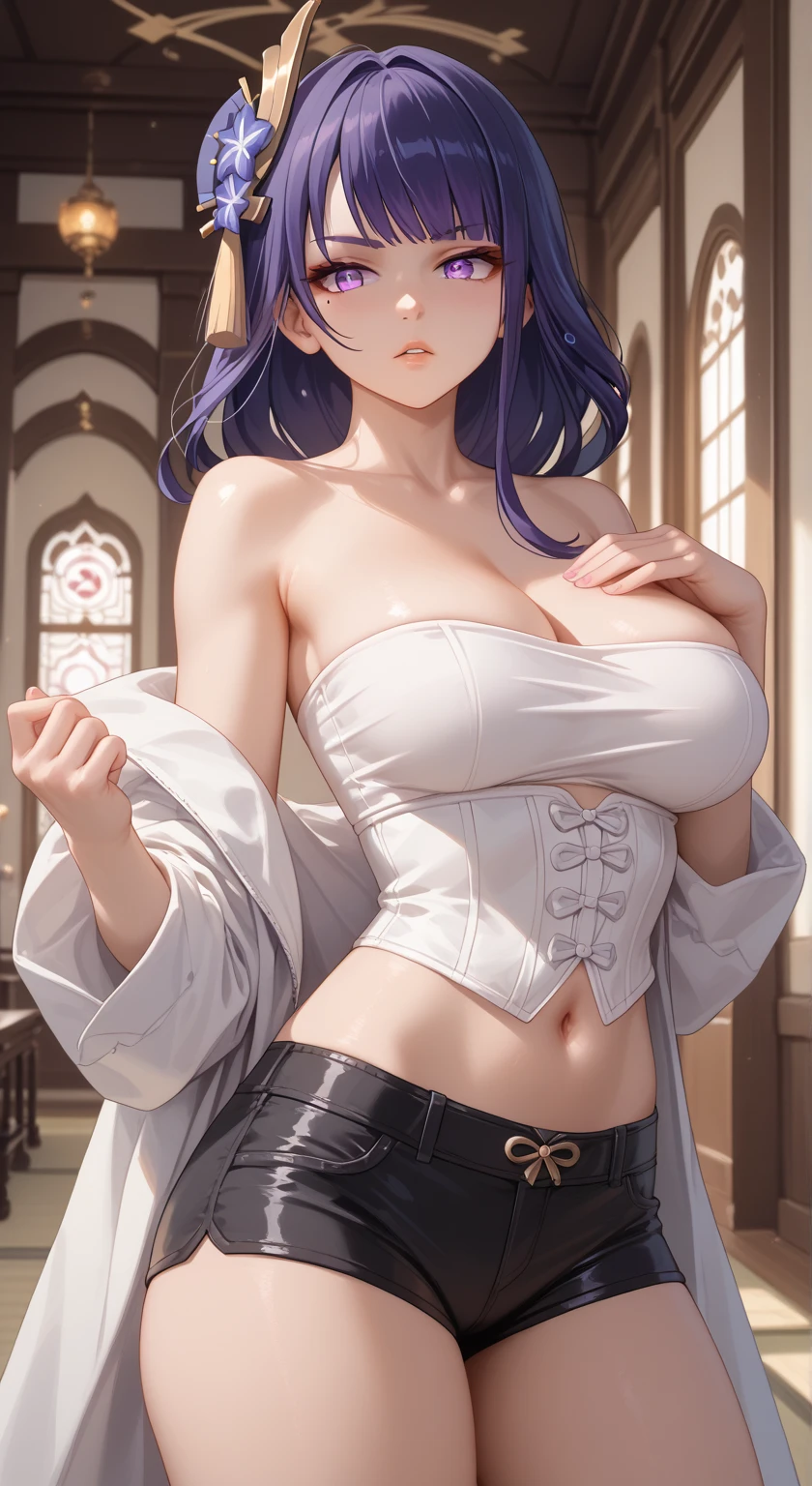 16K, Ultra High Definition, Super detailed, Shiny detailed hair, detailed face, fantasy landscape, solo, looking at viewer, {{best quality}}, {{masterpiece}}, {{ultra-detailed}}, {detailed light}, ultra high quality eyes, detailed eyes, perfect eyes, large eyes, detailed purple eyes, beautiful lips, purple hair, short hair, beautiful, skinny body, white skin, slutty, erotic, suggestive, ((nsfw))