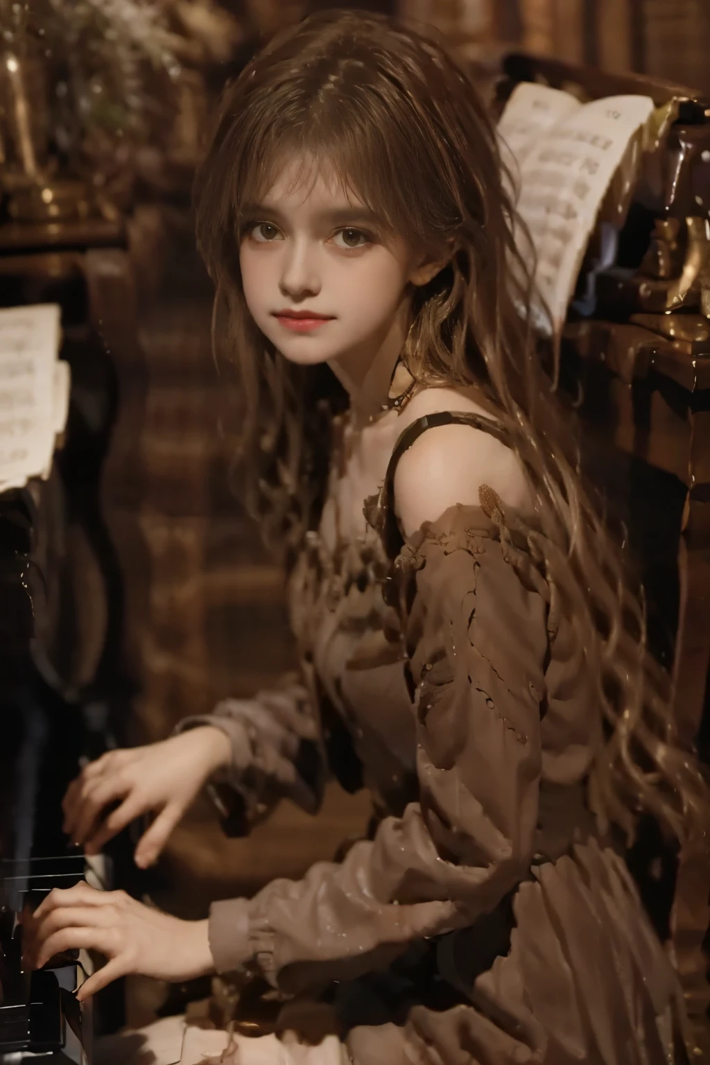 A girl play to piano the songs from the song by Franz Schubert, Page. 560: n. 7... concert 1828s