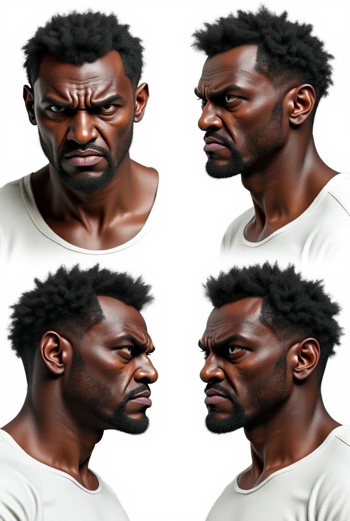 Make a hairless bald 40-year-old black man on his face with fine features, sobrancelha bem desenhada utilizando um piercing modelo ferradura dourado na narina esquerda