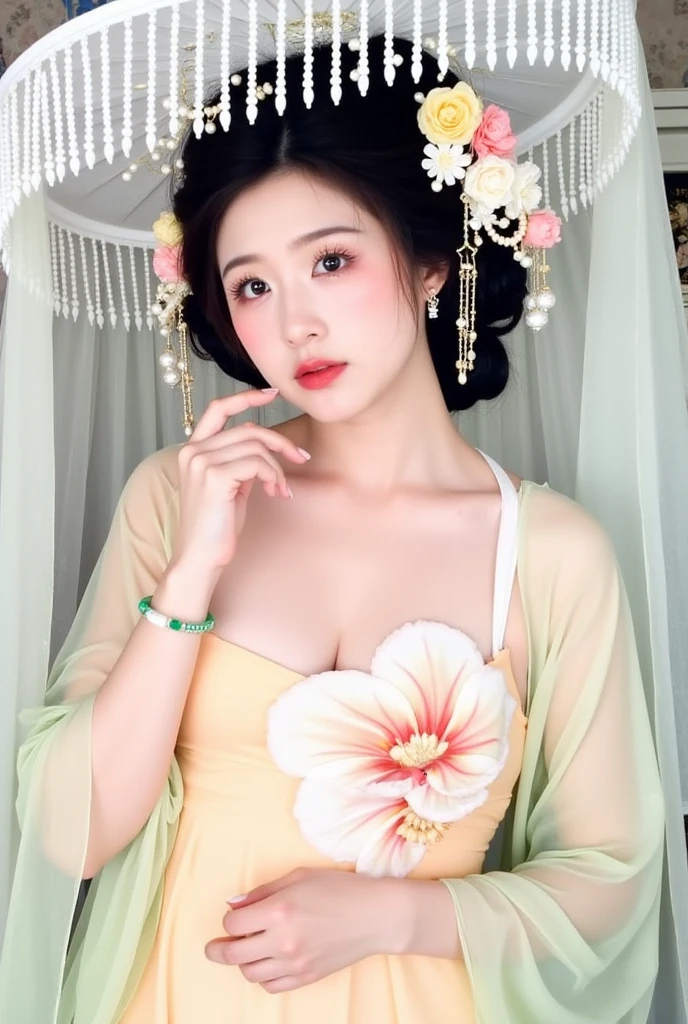 A gorgeous empress from the Chinese court during the Qing Dynasty, fully naked on a golden sofa with big breasts, spreading one's legs open wide with knees bent,creating the shape of the letter M(Porn Pose) A gorgeous Chinese imperial empress with her hair tied on both sides and wearing a crown、Background of kinky and erotic woman tying her hair、The story is set in the luxurious rooms of an empress in the Chinese imperial court during the Qing dynasty.。