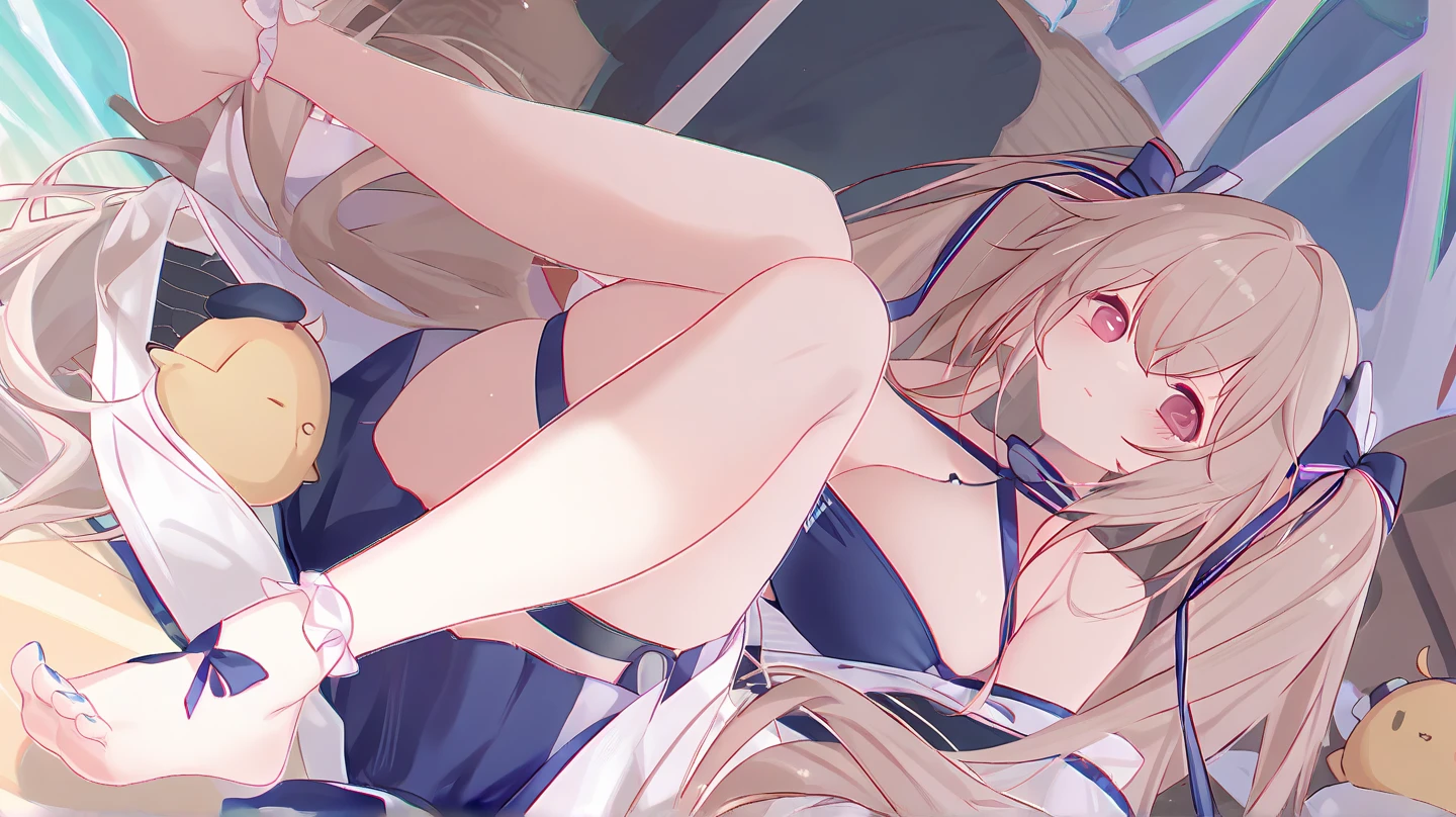 Slender beauty、high picture quality、beste-Qualit、Detailed drawing、Does not blush cheeks、Sailorsk swimsuit、knee high、Niso、the pose、Small eyes、Small breasts、Jumping、contrast
