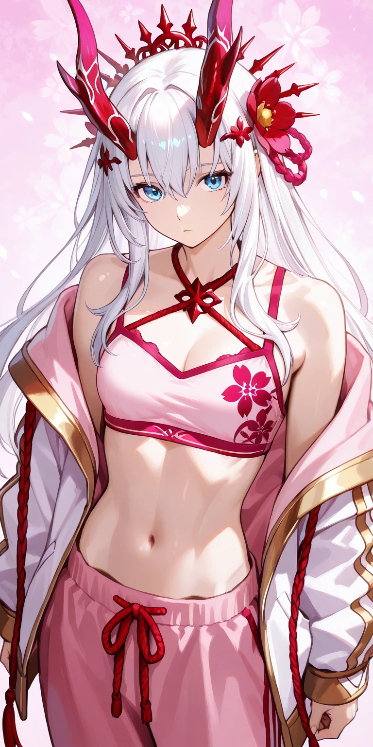 Kurenai,swordshin feudal,white hair with red highlights, long hair, Eyes red, ears with earrings, small breast out,, best qualityer, anime photos, sexy kimono suit, sword sports are good, no pants, 1 girl, standing alone, , swords, looking ahead at viewer, he used to smile, Sexy bra with short bands, simple background, , tummy, long hair, breast out, kimono, roupa de swordshin japones, kimono, Trunk,
, with scar on cheek
