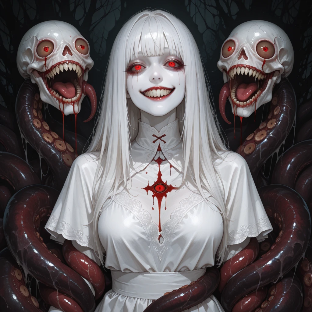 /imagine prompt: (Bloody Ghost Graffiti Handdrawn Style, Strong Visual Impact, Distinct Elements of Violence and Sexual Violence) A demon with long hands and claws, with a large and strong body, thrusts the girl's body onto its own Huge Strong Dick for frenzy, then an unknown white liquid and reaches