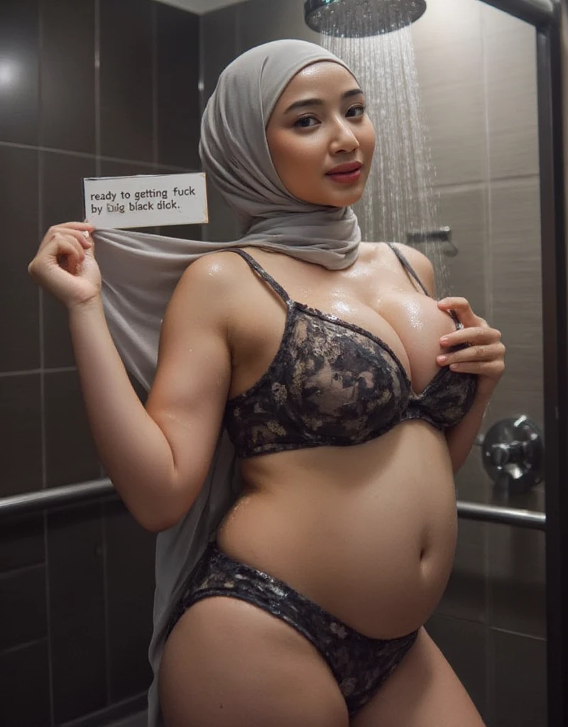 (HIJAB PATTERN FLOWERS GREY), 69-year-old mother-in-law is naked at toilet, NAKED BREASTS & PREGNANT