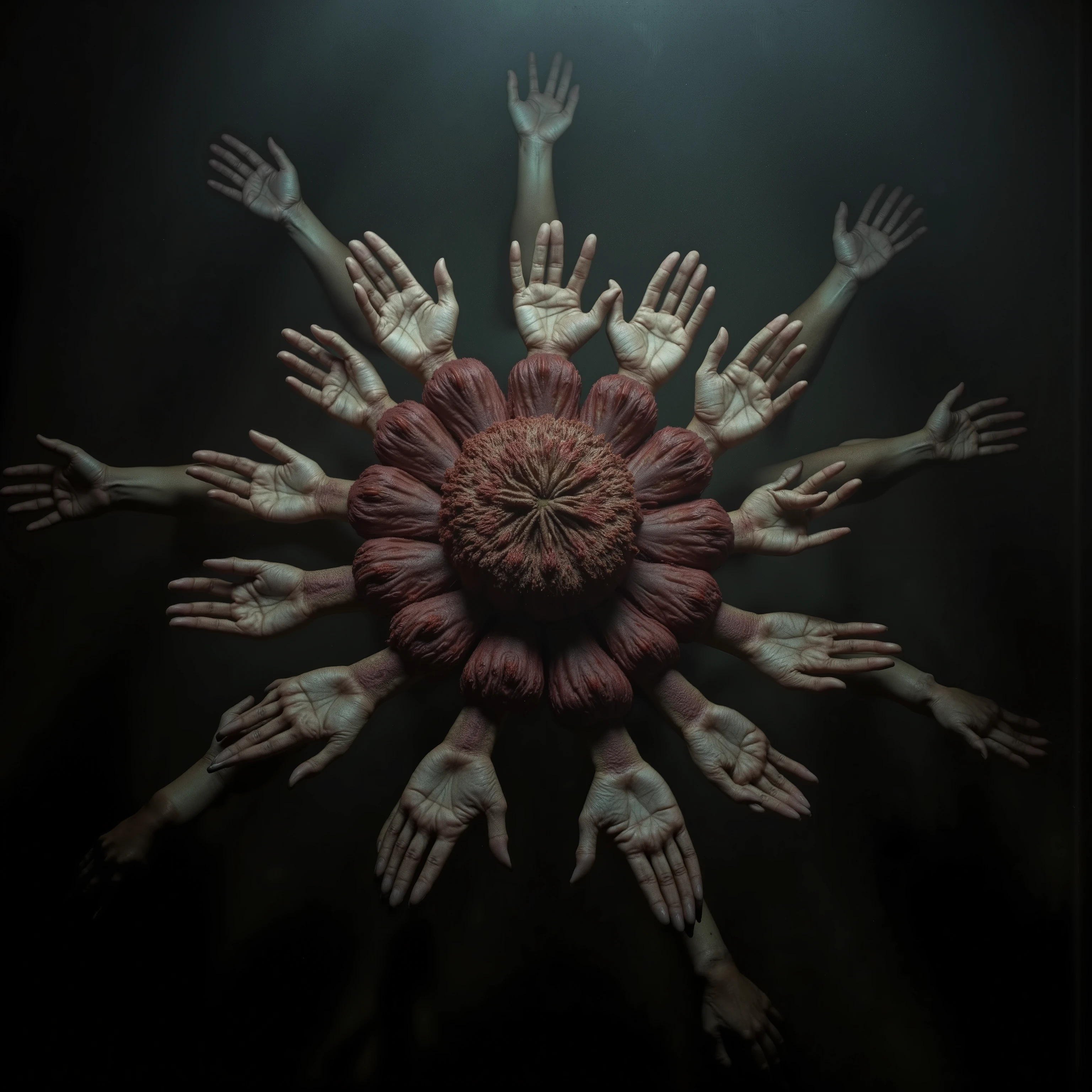 a chirophobia nightmare, a flower of thousands of fingers held in thousands of hands