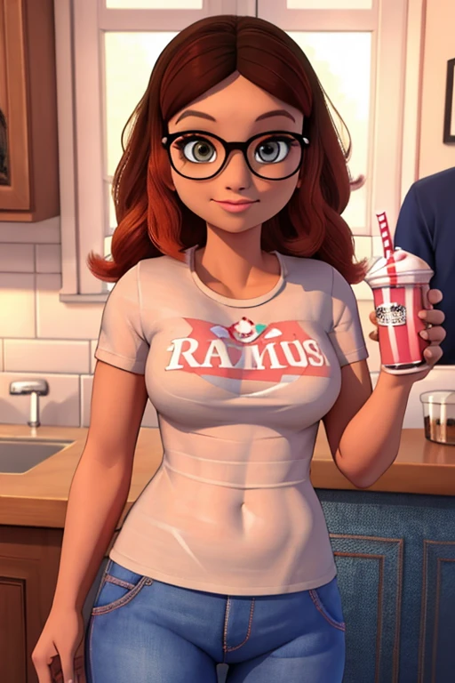 <lora:Fortnite_Reindeer_Raider_v2:0.5>, 1girl, solo, picture-perfect face, flawless, clean, masterpiece, professional artwork, famous artwork, cinematic lighting, cinematic bloom, perfect face, beautiful face, beautiful eyes, FR_Reindeer_Raider, (Black,  Band T-Shirt:1.4), Christmas Holly, (Red Nose:1.2), (Purple Skirt:1.4), Sneakers, Sitting, Coffee Shop, Drinking Coffee