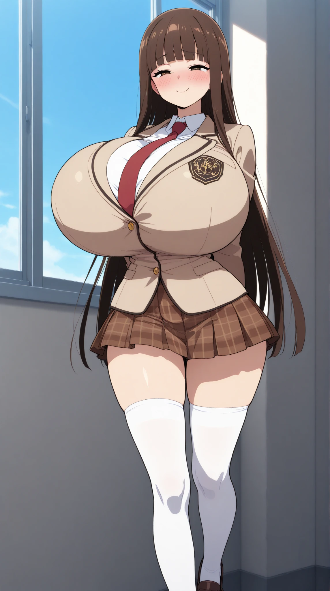 (Highest quality、Masterpiece、Very detailed、8K)、One Woman、Big Breasts、Thighs、18-year-old、high school student、((股を開いてstand))、(((stand)))