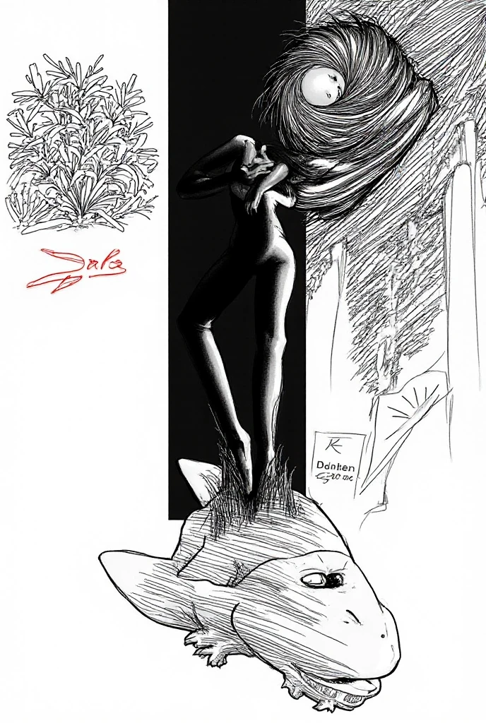singlelineart style, black and white, drawing of a surfer woman