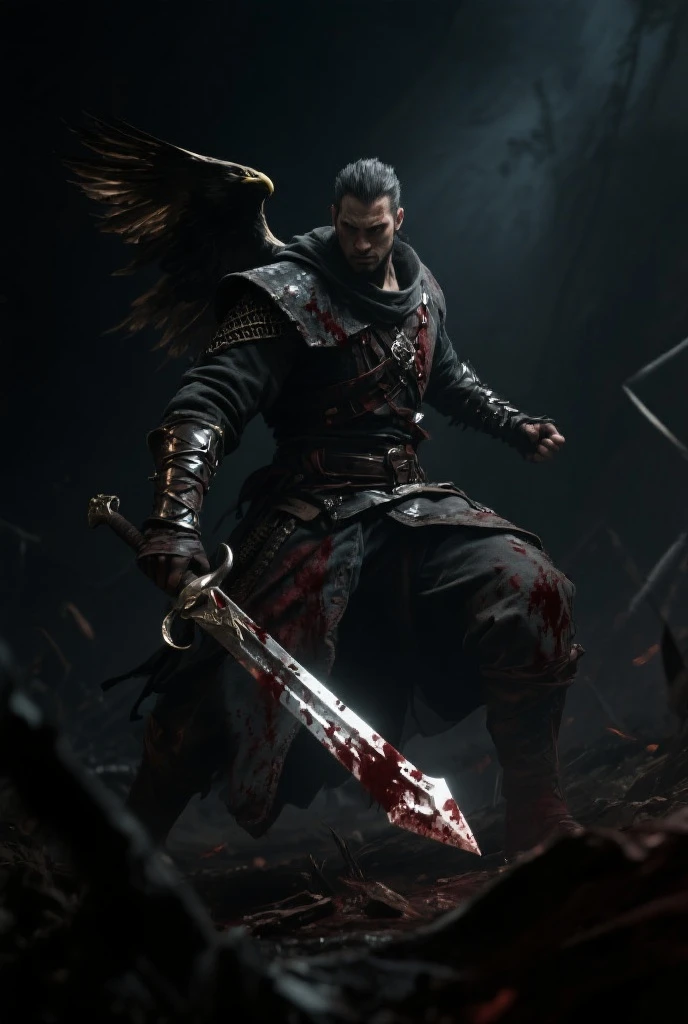 Logo of a bloodied hand wielding a sword