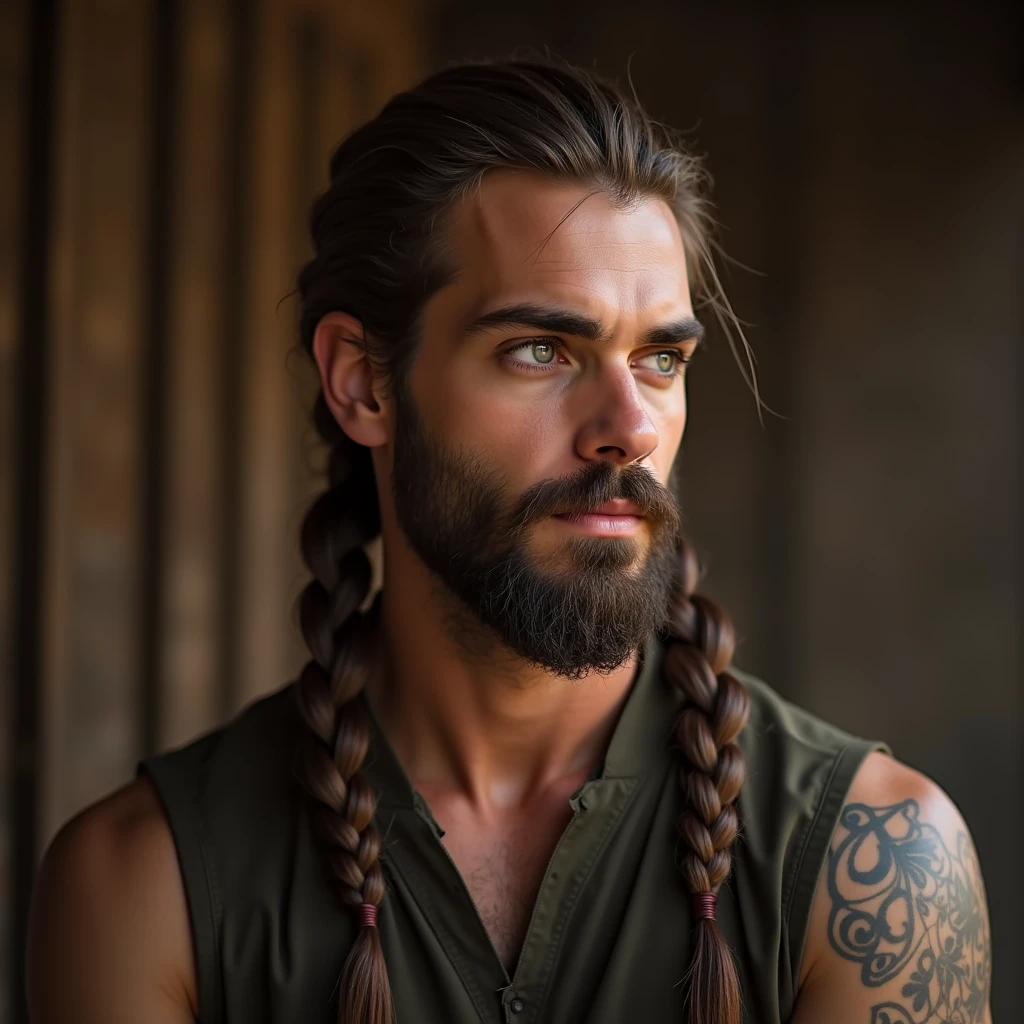 generates an image of a sexy bearded lumberjack in ultra hd, with hyper realism as if it were a photograph, It&#39;s stopped, He has a plaid shirt, an axe in his hands and his pants are tight jeans, He wears brown boots and has blue eyes., He is fat and muscular and is from the gay bear community