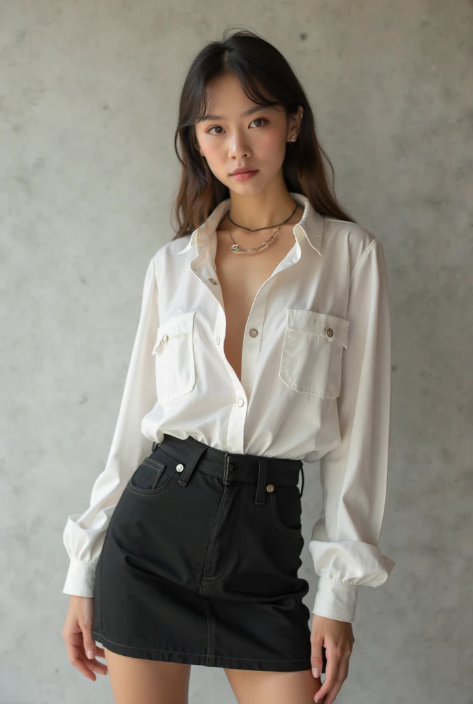((Viewing angle from below、Highest quality、masterpiece、32k、Every detail counts、(Realistic:1.5), (Real Skin:1.5), One girl,))、Go down the stairs at the station、commute、whole body、Loose-fitting camisole、Strong winds、(((A strong wind blows my hair and skirt away:1.62)))、One Girl、(((The shoulder strap of the bag can be worn diagonally across the body:1.4、No underwear:1.22、Big Breasts、barefoot)))、