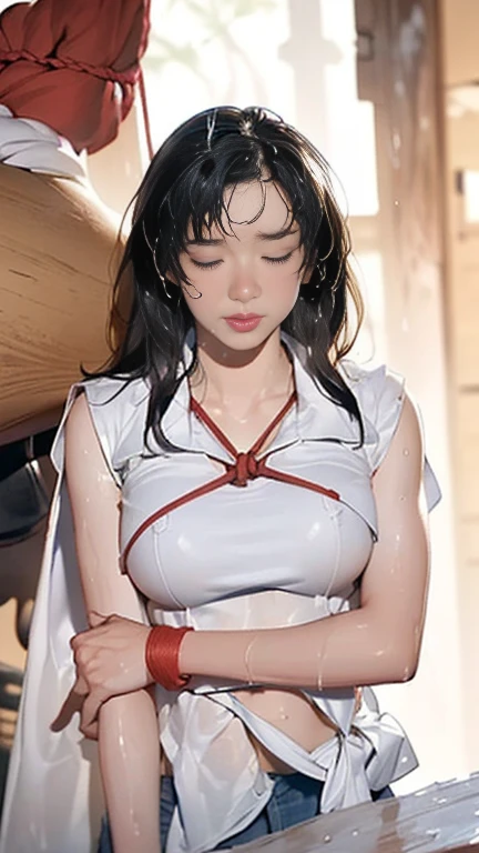 (masterpiece:1.2, Highest quality), (Realistic, photoRealistic:1.4), Beautiful illustrations, (Natural Side Lighting, Cinema Lighting),
{View your viewers | avert your eyes}, 1 Girl, Japanese, high school girl, Perfect Face, Cute and symmetrical face, (Shiny skin, Sweaty:1.4), Baby Face,
(short hair:1.2, Low twin tails:1.5, Light brown hair), Hair between the eyes, Purple eyes, (Middle chest, Captivating thighs, Big Ass), Nipple hardening,
Beautiful Hair, Beautiful Face, Beautiful attention to detail, Beautiful clavicle, Beautiful body, Beautiful breasts, Beautiful thighs, Beautiful feet, Beautiful fingers, nsfw, hyperRealistic ,,Attractive girl, Realistic , photoRealistic, Realistic young gravure idol, Enchanting girl, Realistic young anime girl A woman with her breasts completely exposed barefoot Intensely flushed face ((((Crying Embarrassed expression Lots of drooling 大量のtears Obscene images Pant voice Woman in disgrace)))) 大量の愛液でmoistenれた内股 ((She screams as she cums hard.:1.6)), Beautiful nipples are fully visible, Intensely flushed face Crying Embarrassed expression Lots of drooling 大量のtears moisten
,
(((Hentai Rope Bondage, (Brown rope), shibari:1.6, ((Put your arms behind your back:1.4), Chest Bondage, Arm binding, Leg Bondage, Crotch rope), moistenれた股間))),
(Ahegao, Embarrassing, Scared, tears, Drooling, Open your mouth, Wheezing), {walking | Are standing},
Realistic, She spreads her legs wide open, exposing her crotch to the camera.、 Dildo being inserted into the vagina facing the front of the camera,