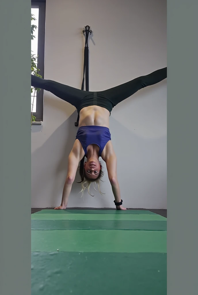 Very happy Skinny sweden kids short hair blonde-redhead, in light short summer slit dress, without panties, happy to play with animaux off "aquarium de la Rochelle" with a handstand legs longer