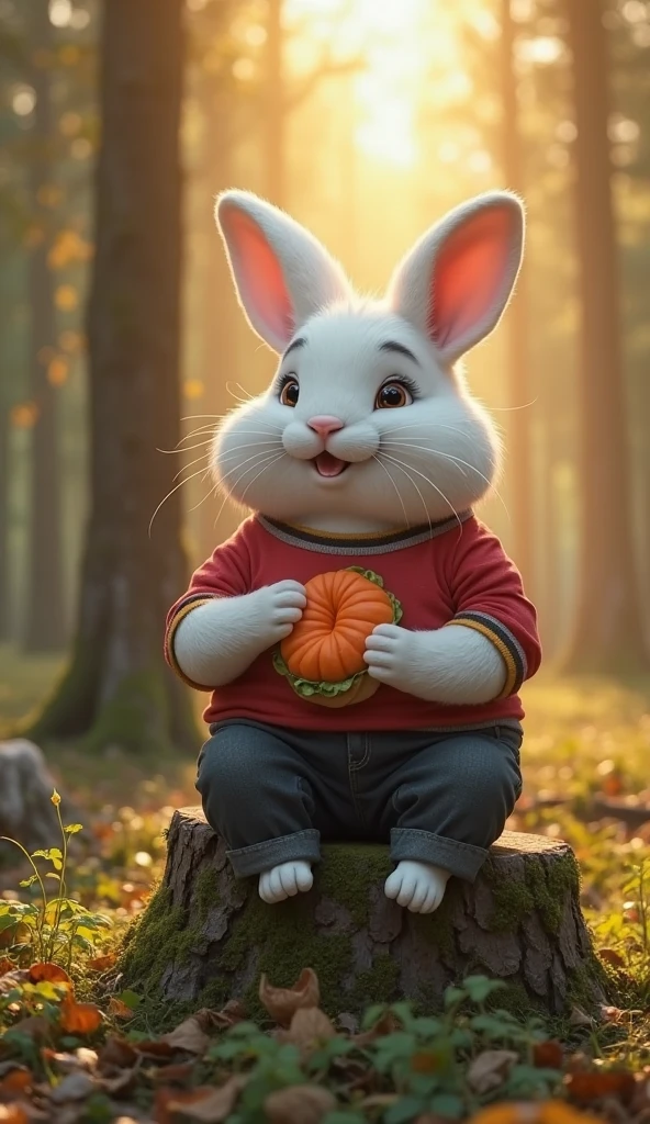 A rabbit, Anthropomorphic, naked, big boobies, redheadwear, with white fur, rosy cheeks, legs spread open, with a vagina full of sperm, sitting on the grass, Beautiful landscape behind, with a pumpkin inside her vagina 
