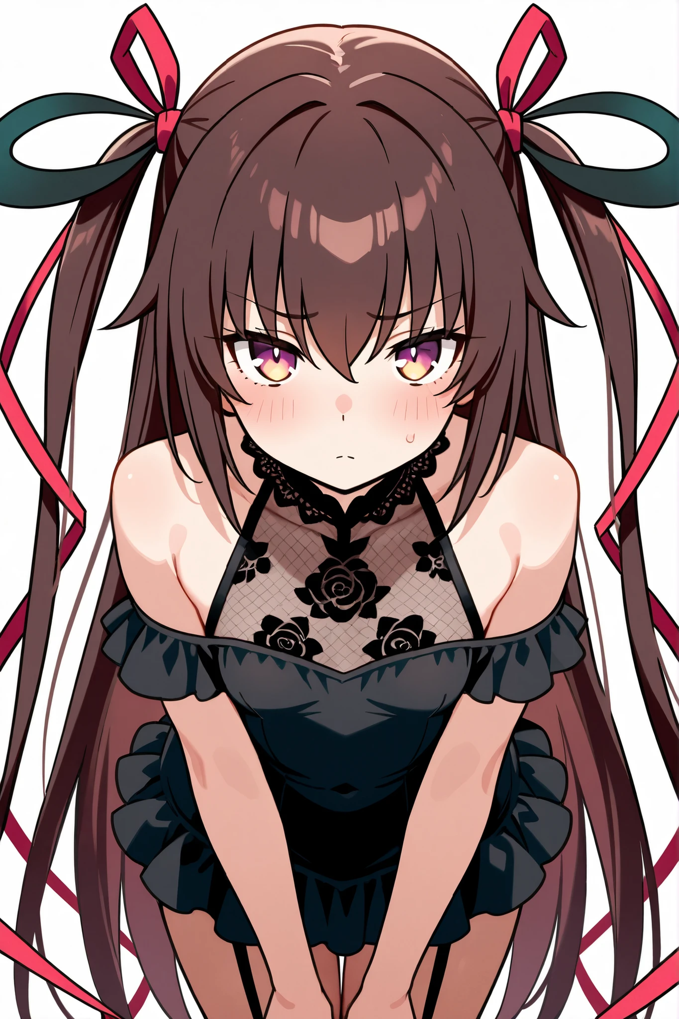 one-girl, closeup cleavage , Outdoor sports, foggy part, Brown hair, Long double ponytail, six-pointed star hat, Black and red clothes, Fluffy sleeves, art stations, (Cinematic:1.1), (Dark atmosphere:1.2), HighDynamicRange, (pastel colour:1.2)