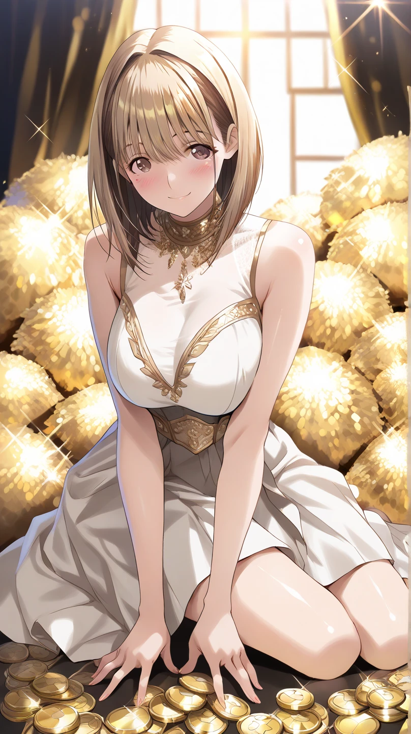 masterpiece, Score_9, Score_8_up, Score_7_up, rear view, 1 woman, alone, brown hair, long curly hair, split bangs, honey eyes, half-closed eyes, parted lips, expressionless, pale skin, large breasts, upper body, Black nightdress with V-neckline, black background, best quality, long and split bangs, boku no Hero academia , with clocks background