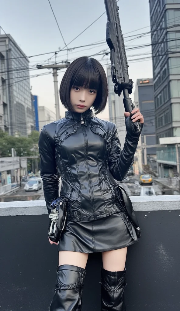 Girl in ninja suit, in Tokyo, cyberpunk style