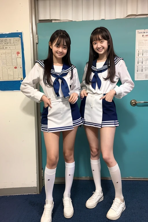 Japanese junior high school girls、、In front of a white wall、Stand upright、Hands behind your back、Smile、麻縄Bondage、((Binding:1.5))、((Bondage:1.4))、(Detention and deprivation of liberty:1.5)、Anatomically correct、Front Angle