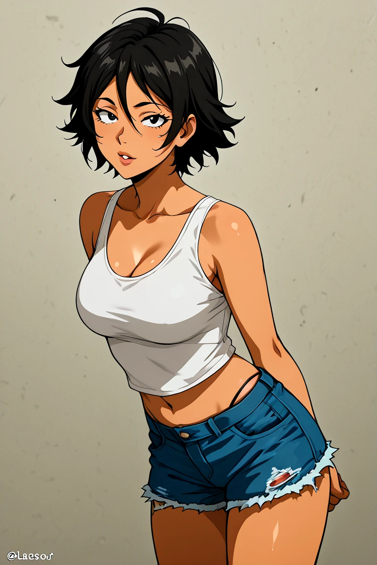 (masterpiece, best quality:1.2),  noodle (gorillaz), black hair, solo, black eyes, short hair, bob cut, , small breasts, (parted lips:1.4), (nose blush:1.2), foreshortening, blackcutoffs, (eye contact), high contrast, detailed, breasts visible, Showing breasts, (cinematic lighting), ((high-angle view)), (half body shadow), [backlighting], [crepuscular ray], [detailed ambient light], [gray natural lighting], [ambient light on the belly], (higher wildlife feral detail), [explict content], [sharp focus], (questionable content), (shaded), Commission for High Res, detailed image, bright colors, detailed face, perfect lighting, perfect shadows, perfect eyes, girl focus, flawless face, gorgeous body, shiny body, center focus, gaze at the viewer, 1girl, solo, (masterpiece:1.21), (best quality:1.2), (illustration:1.2), (cinematic lighting:1.3), balanced coloring, global illumination, ray tracing, good lighting, cleavage, attractive body, sexy body, SFW, skinny, child, young age, busy city, foreshortening, (seductive pose), looking at viewer, blackcutoffs, (eye contact), masterpiece, high contrast, hyper detailed, best quality, ultra high res, photorealistic, high resolution, detailed, raw photo, sperm, detailed cum, orgasmic, camel toe, detailed between legs, erection, penetration, pleasure, vaginal, 1boy, bangs covering eyes