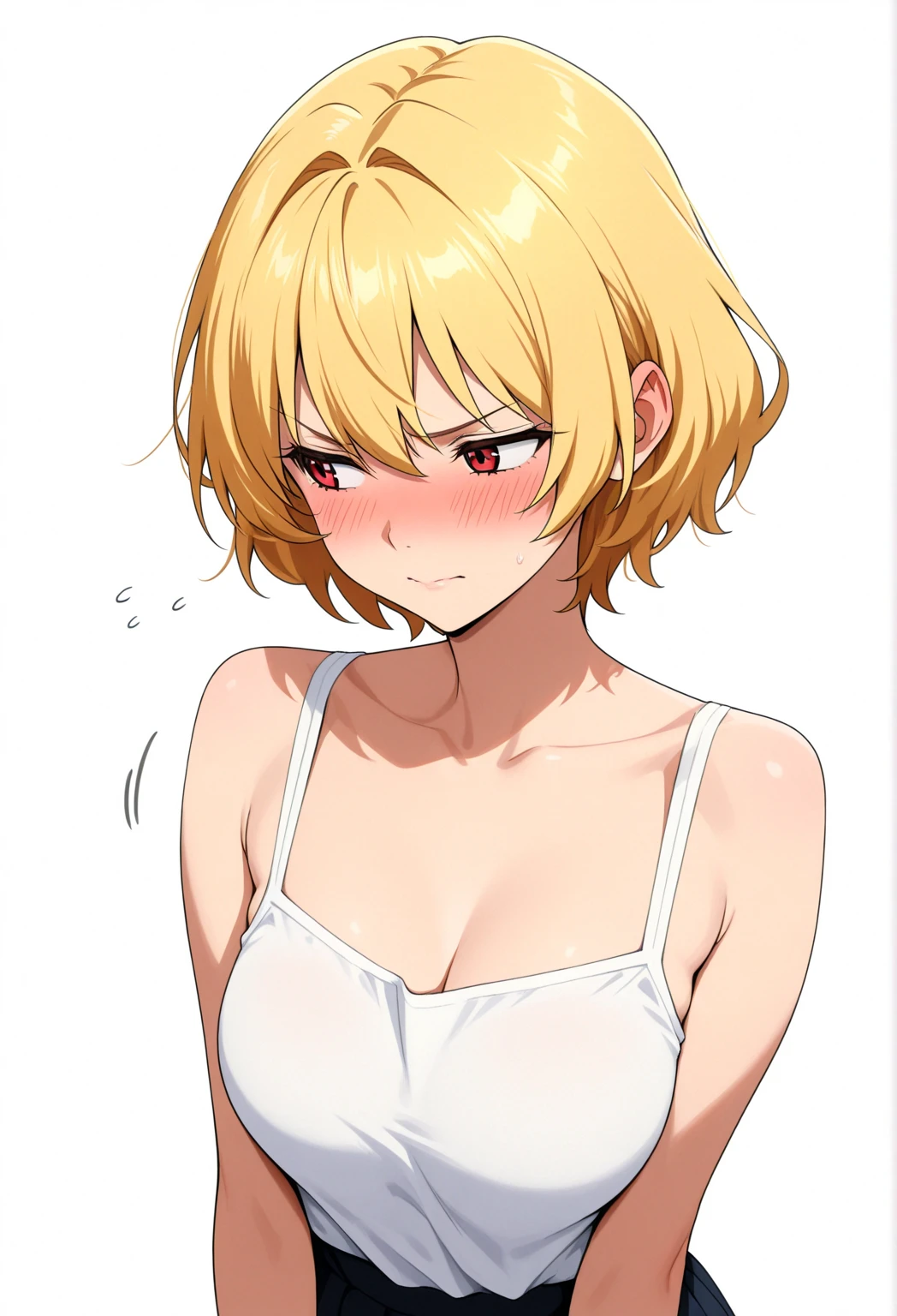 1 girl,Androgynous,tan,tanlines,downblouse,upper body, Brat,masterpiece,best quality,very aesthetic,absurdres,light Areola,skin,extended_downblouse, frontbend