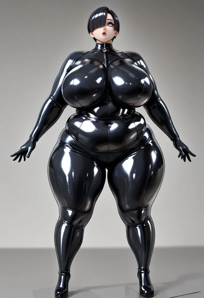 Gigantic breasts, gigantic ass, latex suit, gigantic muscles