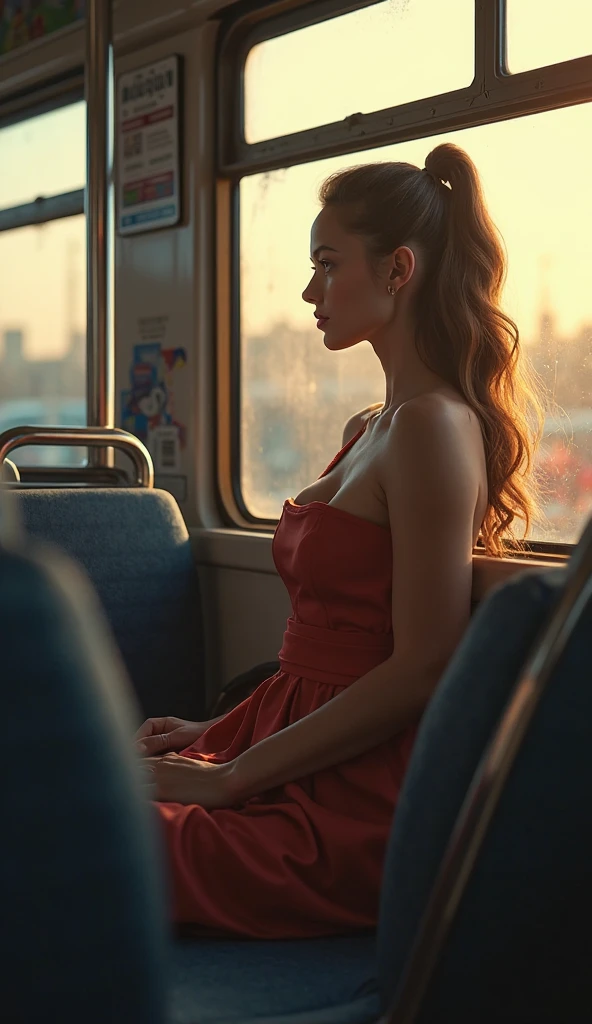 She shyly shows her breasts on the train