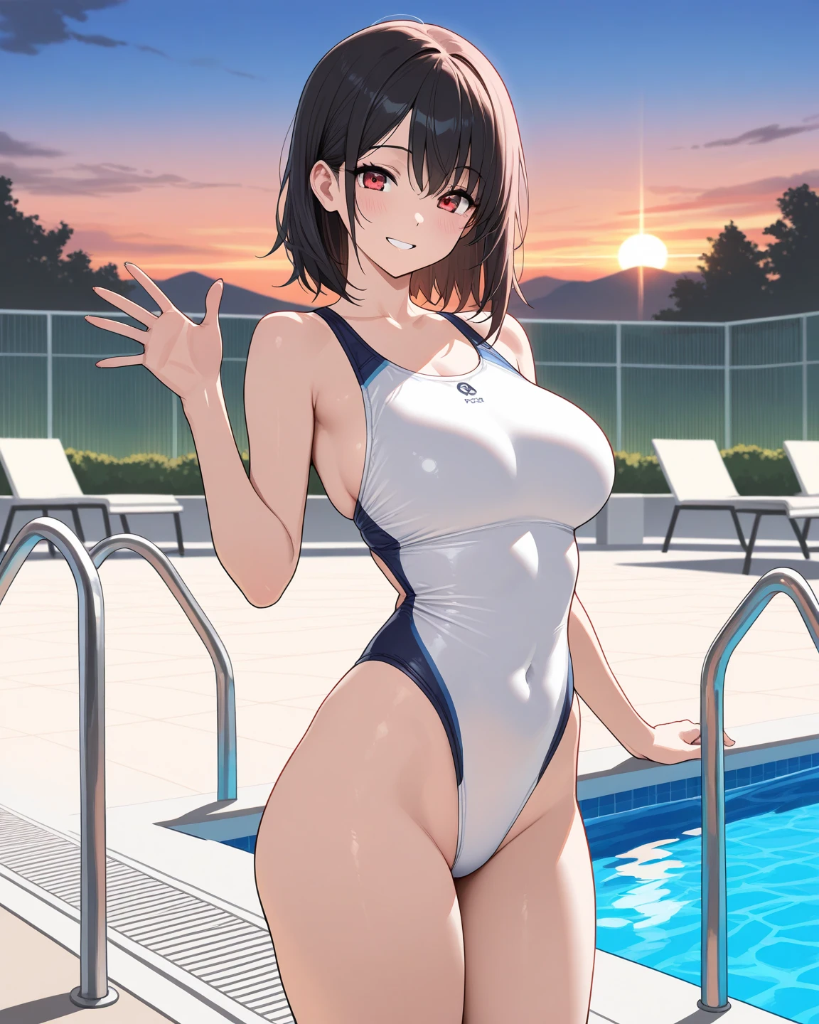 nsfw:1.2,Highest quality, masterpiece, Ultra High resolution, (realism: 1.4), RAW Photos, (Highest quality, High resolution, 4K, Detailed lighting, Shaders, Perfect Anatomy, Perfect Proportions), In the eye of the beholder, (masterpiece, Highest quality) (Highest quality, 4K, 8k, High resolution, masterpiece: 1.2), Very detailedな, (Realistic, Realistic, realism: 1.37), (masterpiece: 1.3, Highest quality, Ultra High resolution, Super detailed), (Realistic, realism: 1.4), (Highest quality: 1.2), Perfect Eyes, Perfect Face, Perfect lighting, (Highest quality, 4K, 8k, High resolution, masterpiece: 1.2), Very detailedな, (Realistic, PhotoRealistic, PhotoRealistic: 1.37), (Highest quality, 4K, 8k, High resolution, masterpiece: 1.5), Very detailedな, (Realistic, PhotoRealistic, PhotoRealistic: 1.5), masterpiece, Highest quality, Super detailed, Highest quality, High resolution, 32K CG, Very delicate and beautiful, figure, High resolution, Sharp focus, Front lighting, Shine, One Girl, alone, smile, very beautiful and detailed anime face, Very detailedな game CG character eyes, ((masterpiece)), ((Highest quality)), (Very detailedな), ((cute)), cute, ((Very detailed)), 4K, (8k), Highest quality,
Absurd:2.0, (White super high cutレーシング水着:1.5), Realistic, unity 8k wallpaper, masterpiece, Realistic face, Realistic skin texture, Detailed Hair, Very detailedな, Realistic glistening skin, cute girl, Perfect Face, Attractive face, Shine肌, (((Juicy breasts))), (((Sexy Body Woman))), (((Black Hair, Wet short hair))), (((Poolside))), ((Red cheeks, 軽いsmile)), Blunt bangs, (((White super high cut racing swimsuit:1.1))), ((Toned body)), ((Curvy))、Erect nipples:1.2、Backlight、camel toe、((White super high cut:1.5))、Sitting with legs apart in M position、Selfie、Overflowing Sex Fluids:1.5、Hands in crotch、((Masturbation))、Huge Breasts、obesity、(Pointing at his crotch:1.5)