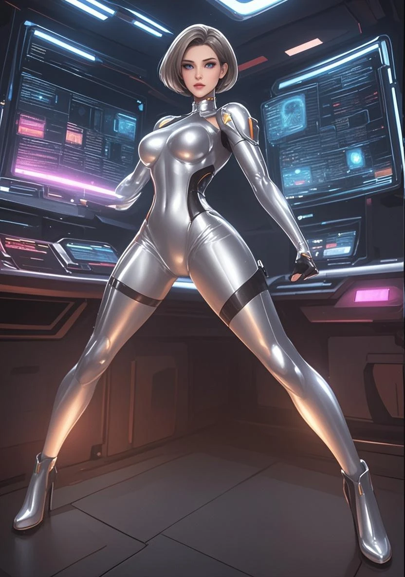 (masterpiece:1.2, best quality), 1lady, solo, body suit, big tits, Space Center, National Aeronautics and Space Administration