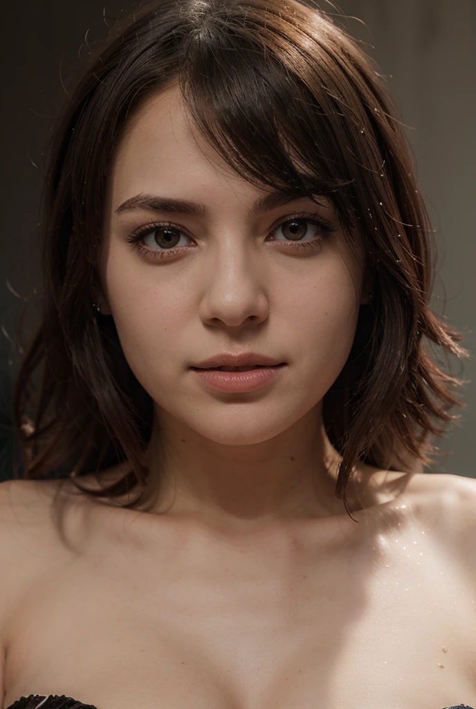 Best quality, masterpiece, ultra high res, (photorealistic:1.5), raw photo, 1girl, offshoulder, in the dark, deep shadow, low key, cold light, sexy look, short hair