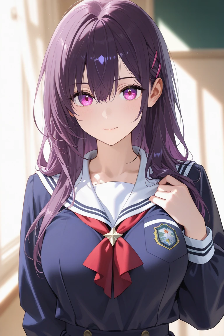 1 Female,High definition,high resolution,Ultra-realistic,8K, aa2, long hair, hairband, school uniform, serafuku, white shirt, blue skirt, ahoge, parted bangs, pleated skirt, midriff, long sleeves, sailor collar,European,sexy,Upper body close-up,Photographed from the front,Dynamic Angles,blush, big tits , happy, wink the eye,facial, sweat,multicolored hair ,(wide thighs:1.4),(black panties),(show panties),(spread legs),(cameltoe)