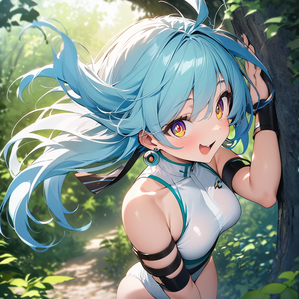 (Masterpiece) (Best quality) A spectacular image in front of the protagonist in a third-person image at a somewhat elevated angle. In a rice paddy a ninja woman with supernatural powers runs across the water with a small sword in each hand. She wears her very long hair pulled back in a ponytail with the curly locks flying behind her giving a beautiful sense of speed.