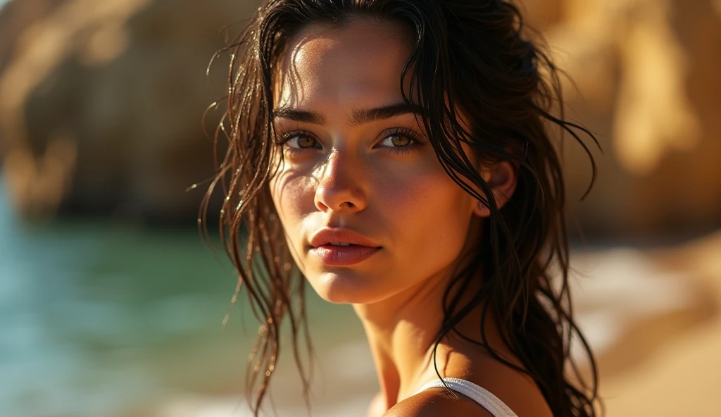 Masterpiece, beautiful happy german brunette girl ((in water outside, red lace intricate future outfit)), sunset lighting, golden hour, golden colors residential quarters, very detailed, dramatic lighting, digital art trending on Artstation 8k HD high definition detailed realistic, detailed, skin texture, hyper detailed, realistic skin texture, armature, best quality, ultra high res, (photorealistic:1.4), high resolution, detailed, raw photo, sharp re, by lee jeffries nikon d850 film stock photograph 4 kodak portra 400 camera f1.6 lens rich colors hyper realistic lifelike texture dramatic lighting unrealengine trending on artstation cinestill 800, (((accurate female anatomy)))