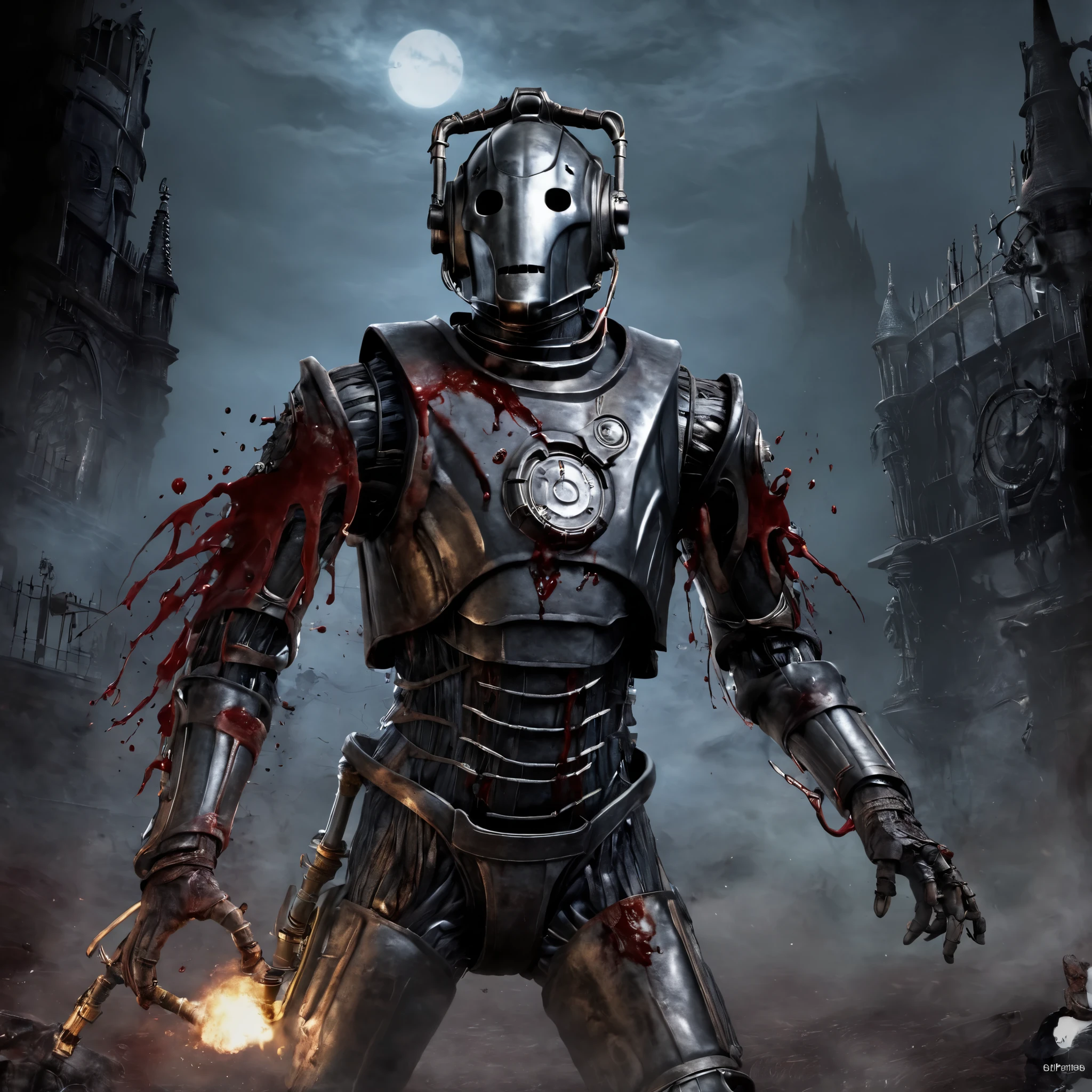 Bloodborne 2D, score_9, score_8_up, score_7_up, BREAK, 1boy, solo, CyberMan, blood
