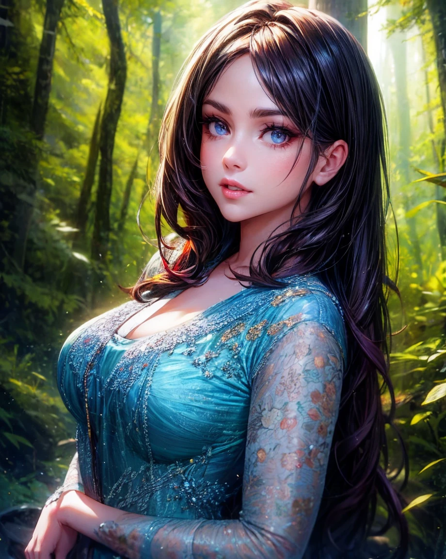 a fat woman, detailed facial features, beautiful detailed eyes, beautiful detailed lips, extremely detailed face, intricate hairstyle, wearing elegant dress, standing in a lush garden, sunlight filtering through the trees, vibrant colors, photorealistic, 8k, high resolution, cinematic lighting, highly detailed, award winning digital art