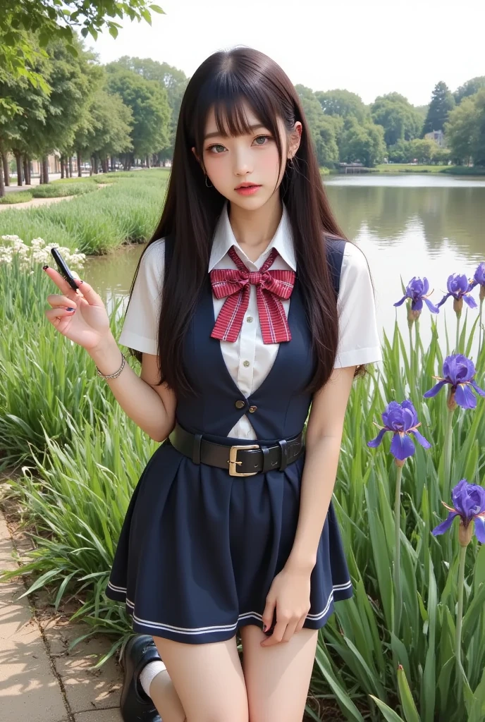 one person、one person、A 17-year-old high school girl poses for a photo in a short-sleeved white sailor uniform、victory、Twin tails、Tsundere、masterpiece、High-level image quality、Sharp focus)、Navy blue shirt、Red tie、Navy and red checked mini skirt、cute、Japanese women、17 years old、sexy、Laughter、(Perfect Anatomy、Delicate and beautiful hands and feet)、Blue Wall,Small breasts、Nogizaka Idol、Slender figure、sexy、I can see your thighs、Sitting in a chair、
