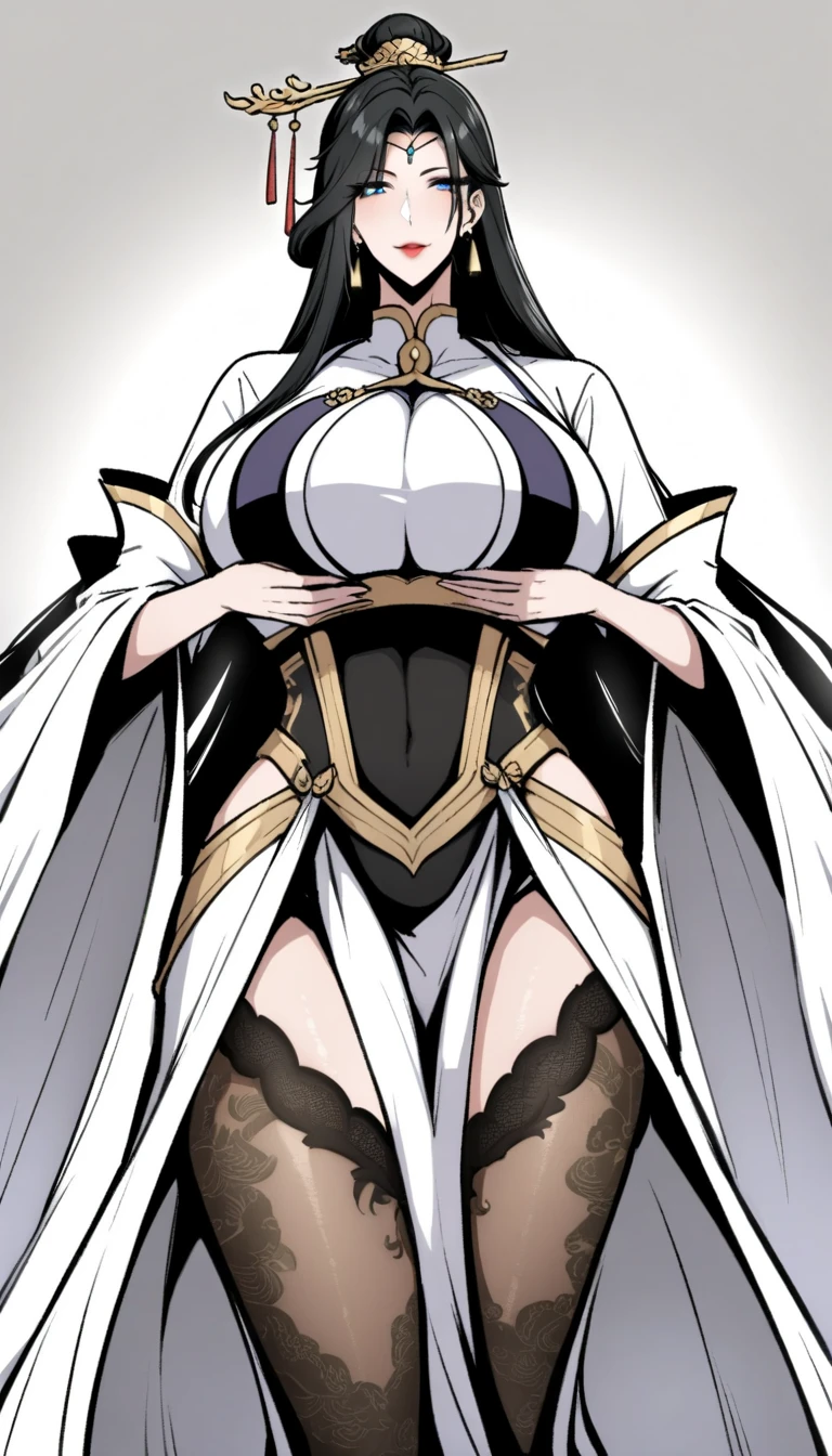 (best quality, ),gothic, milf, huge breast, thicc, black hair, blacklipstic, solo, full body, long skirt, large skirt, black robe, medieval clothing, dark atmosphere, ornate details, dim lighting, dramatic shadows, mysterious aura, intricate lace patterns, porcelain skin, bewitching gaze, elegant posture, majestic presence, flowing silhouette, gothic architecture, candlelit backdrop, hauntingly beautiful, enchanting presence, ethereal ambiance, alluring expression, intense sensuality, exquisite jewelry, supernatural allure, captivating aura, sensual curves, full body, boots, blacklipstic, happy, smile, boots, standing pose, black cape