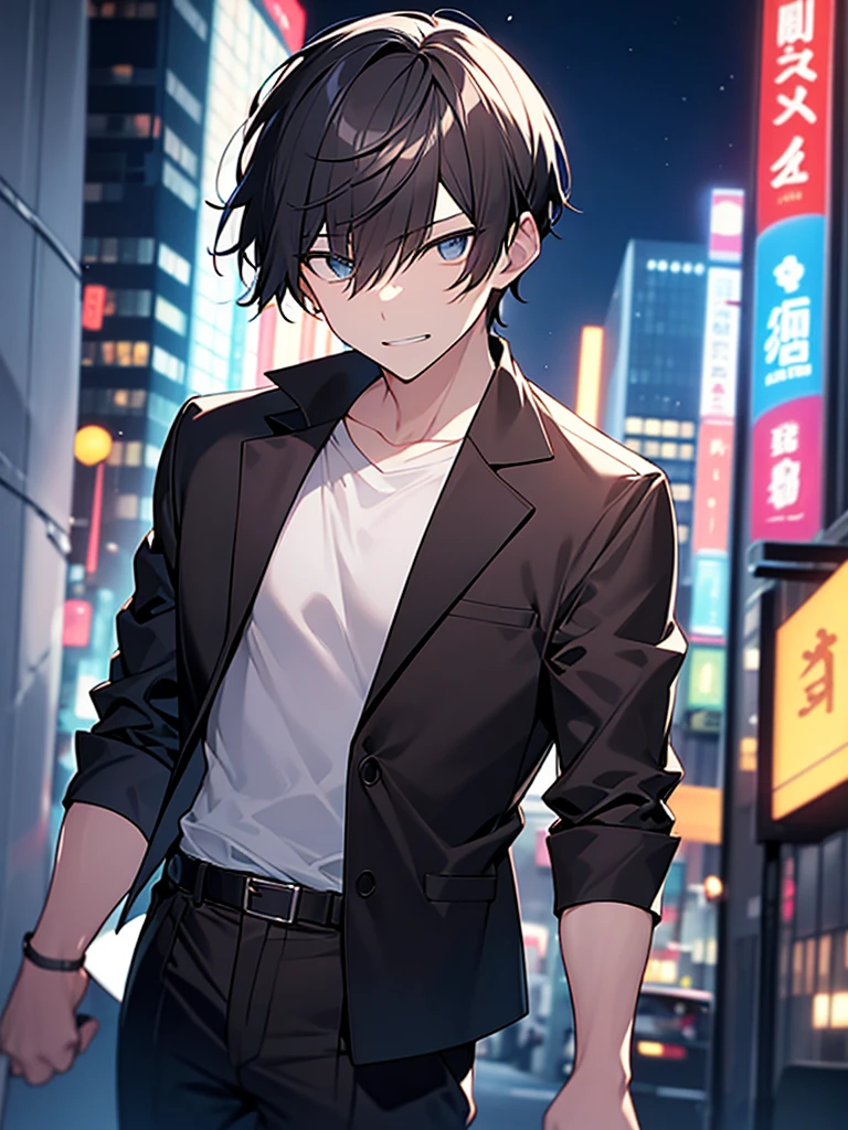 (masterpiece),(最high quality),(Very detailed),High resolution,High level of detail and quality, 8k Ultra HD,(One Man)Young people, Black Hair, short hair, Yellow Eyes, black quilted coat, cigarettes, night, cigarette,high quality, Withdraw amount, Pixiv illustration