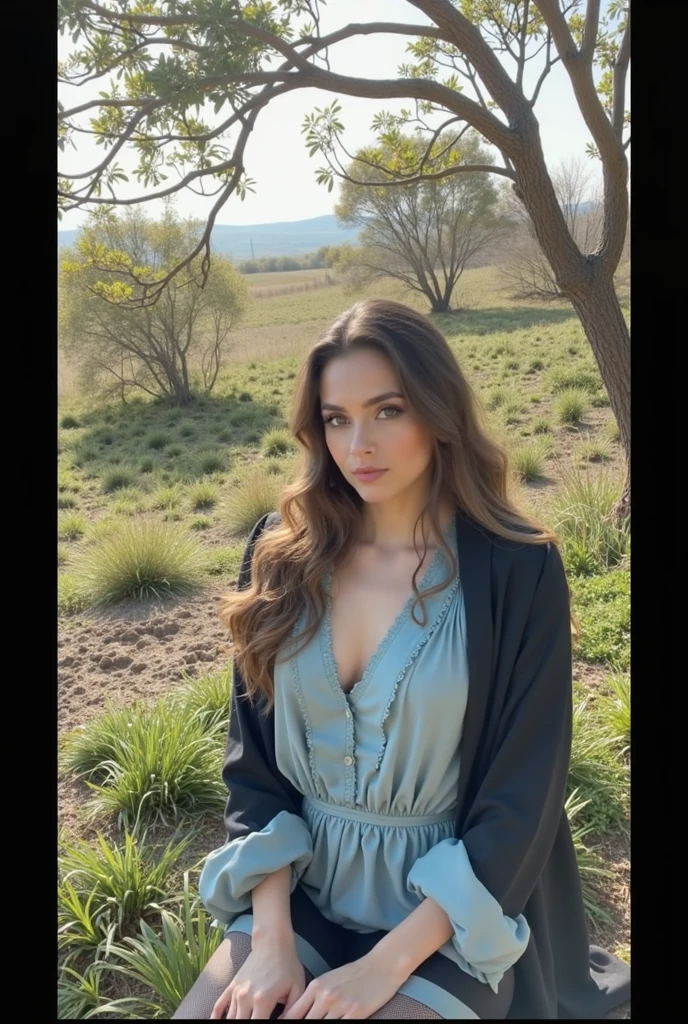 (best quality,4k,highres,masterpiece:1.2),ultra-detailed,realistic,photorealistic:1.37,a girl in a garden,feeding the cows,dressed in a dirty dress,black hair,breasts pushed up,sweet smile on her face,holding a bucket,portrait style,countryside scenery,fresh green grass,clear blue sky,soft sunlight,peaceful atmosphere,vibrant colors,natural lighting,gentle breeze,detailed flowers and plants,friendly cows,elegant posture of the girl,surrounded by tall trees,birds singing in the background.