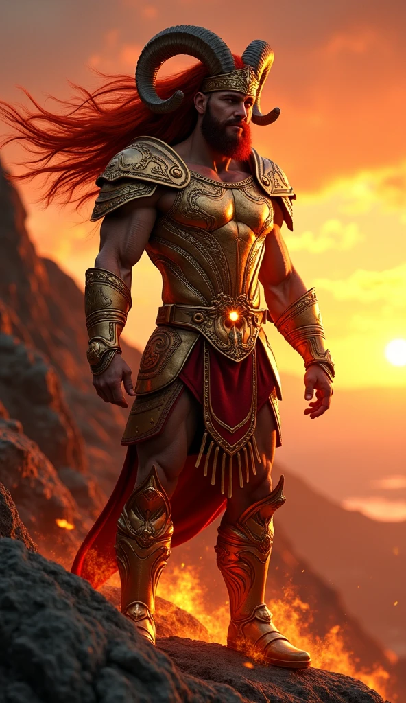 masterpiece, highest quality, solo focus, (perfect face:1.1) , (high detail:1.1), (dramatic, 1.5), action shot, strong legs, 1 muscular male:1.3, red hair:1.2, gold jewelry:1.3, (dressed as greek god, wearing crown with long sunburst rays), (shooting light out of a bow), (between marble columns, bronzed skin, the sun behind him,( bright light:1.3), young men, battle stance, hyper detailed, digital art, studio quality, smooth render, unreal engine 5 render, octane render, 8K, particle effects